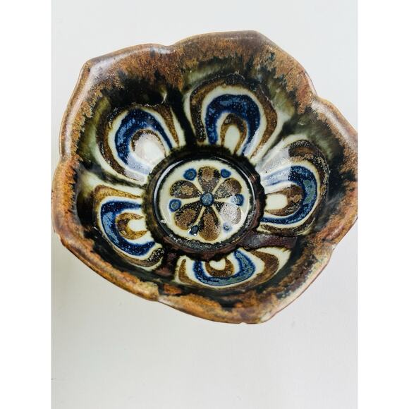 Set 2 Tonala Pottery 10" Lotus Plate Platter & Bowl El Palomar Mexico Signed Flo - Picture 4 of 15